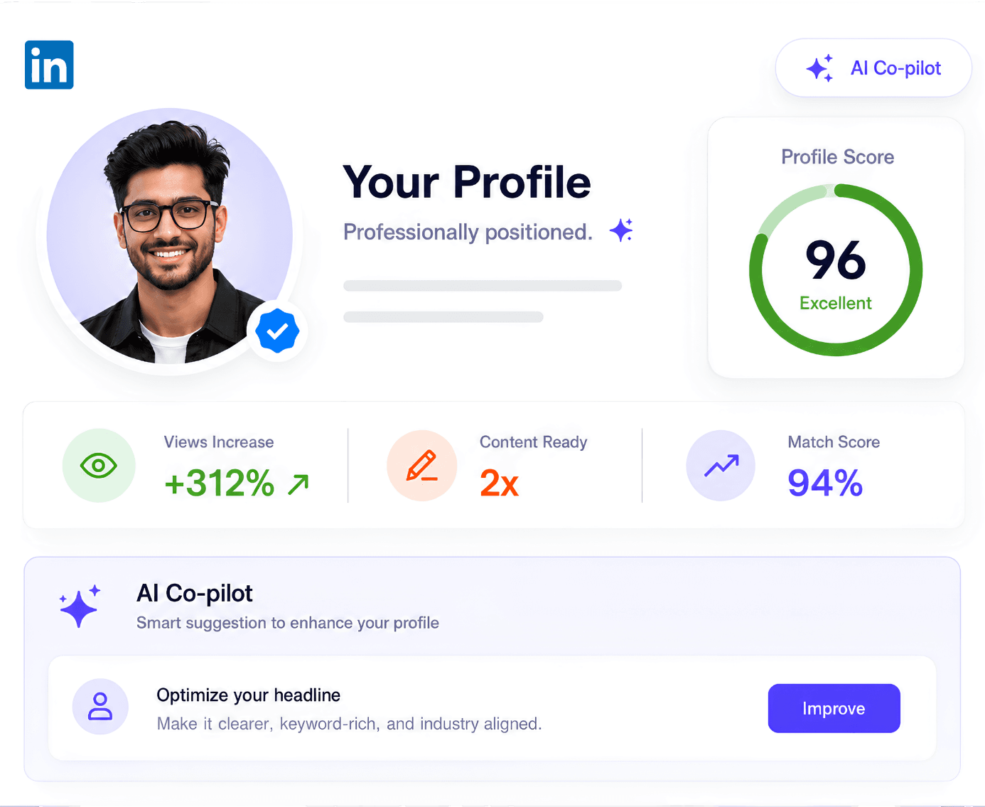 RQ-Nova Brand Voice interface showing a LinkedIn profile audit and content plan
